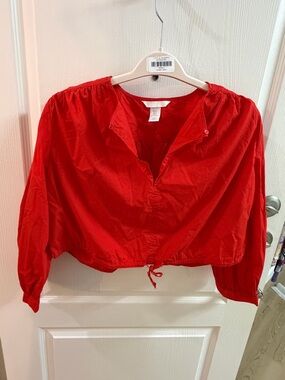 H&M Red Cropped Peasant Top